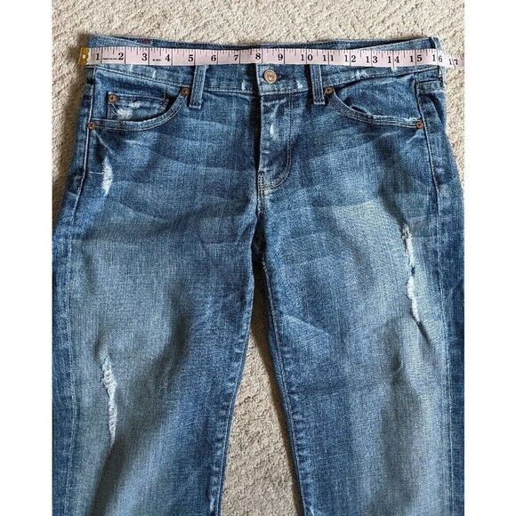 7 for All Mankind Womens Crop Straight Leg  Distressed Blue Denim Jean 29 - Picture 3 of 12
